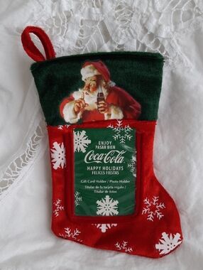 Coca Cola Red and Green Santa Stocking Gift Card Holder